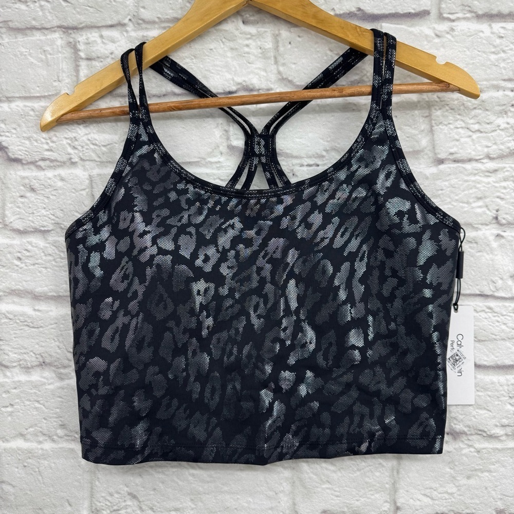 Calvin Klein Performance Printed Strappy-Back Tank Top Animal Blur Black L NWT
